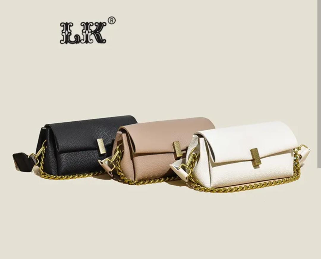 Trio of TRENDBUY sling bags in black, beige, and white, featuring the 'LK®' logo, presented in a clean studio shot.