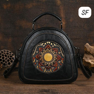 TRENDBUY Premium Embossed Mandala Vegan Leather Sling Bag | Versatile Crossbody & Mini Backpack for Women