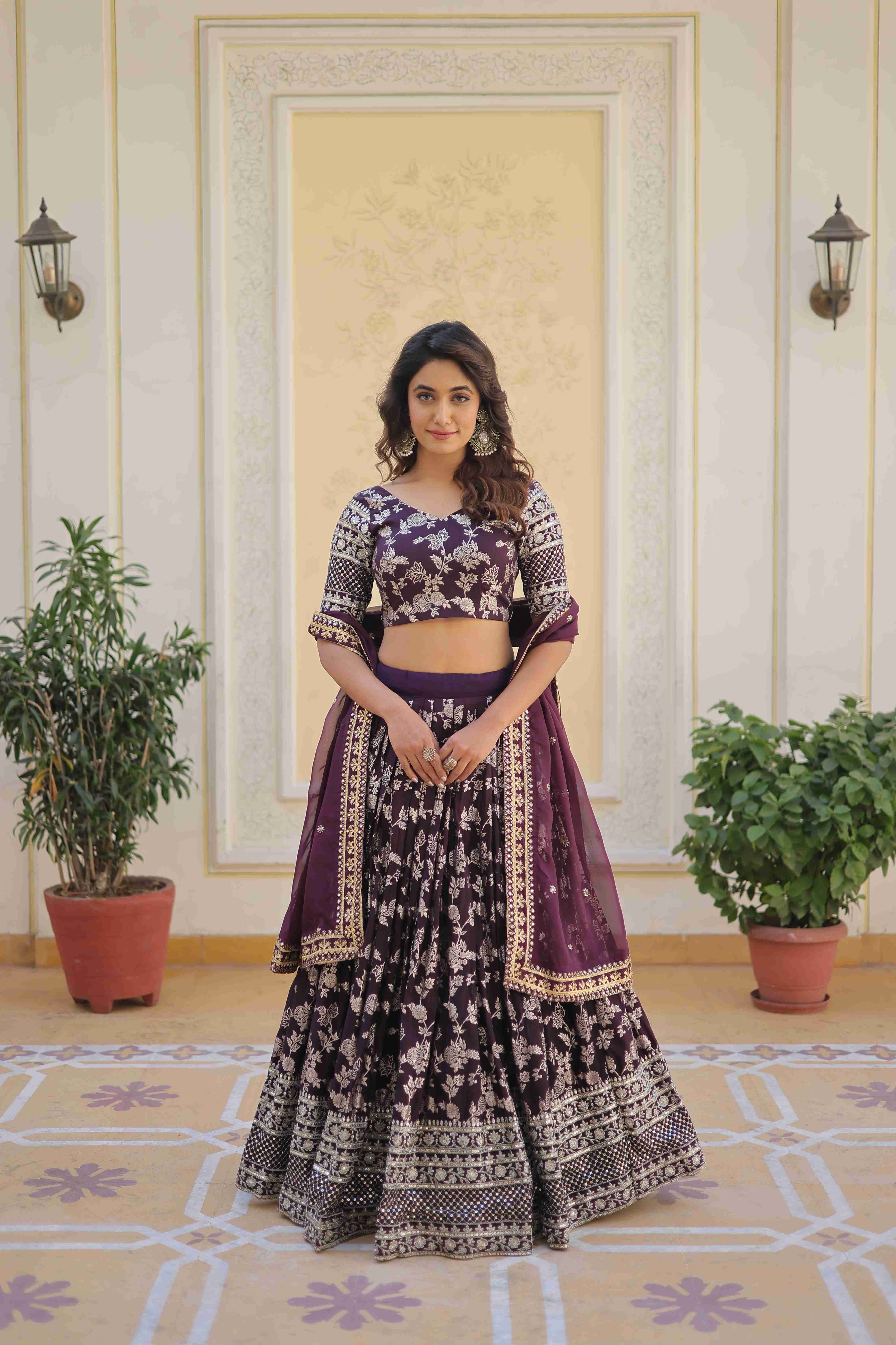 Wine Color Lehenga Choli and Duppatta