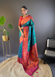 Women Grnpink Design Silk Paithani Saree | TRENDBUY