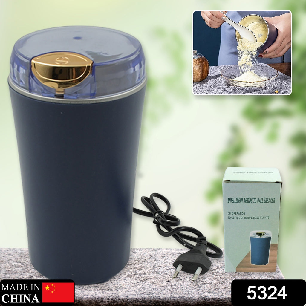 Black electric mini coffee bean grinder. Portable for home and office.