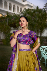 Exclusive Yellow Dola Silk Kalamkari Printed Lehenga Choli for Weddings