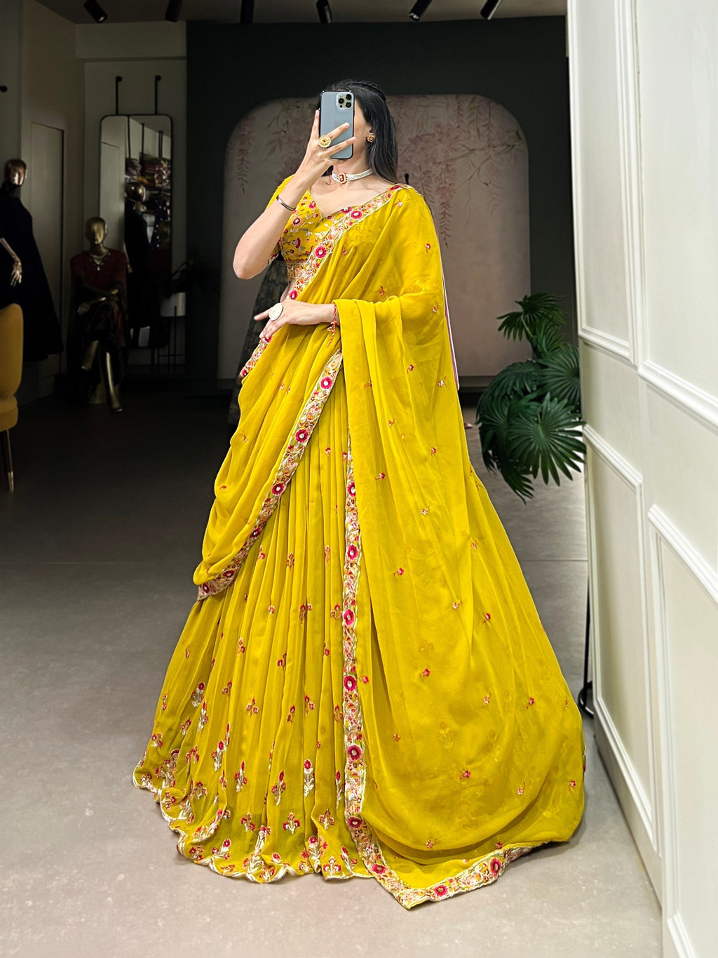 Yellow Georgette Wedding Wear Lehenga Choli