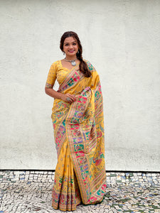 Yellow Pashmina Kashmiri Silk Zari Woven Saree | TRENDBUY
