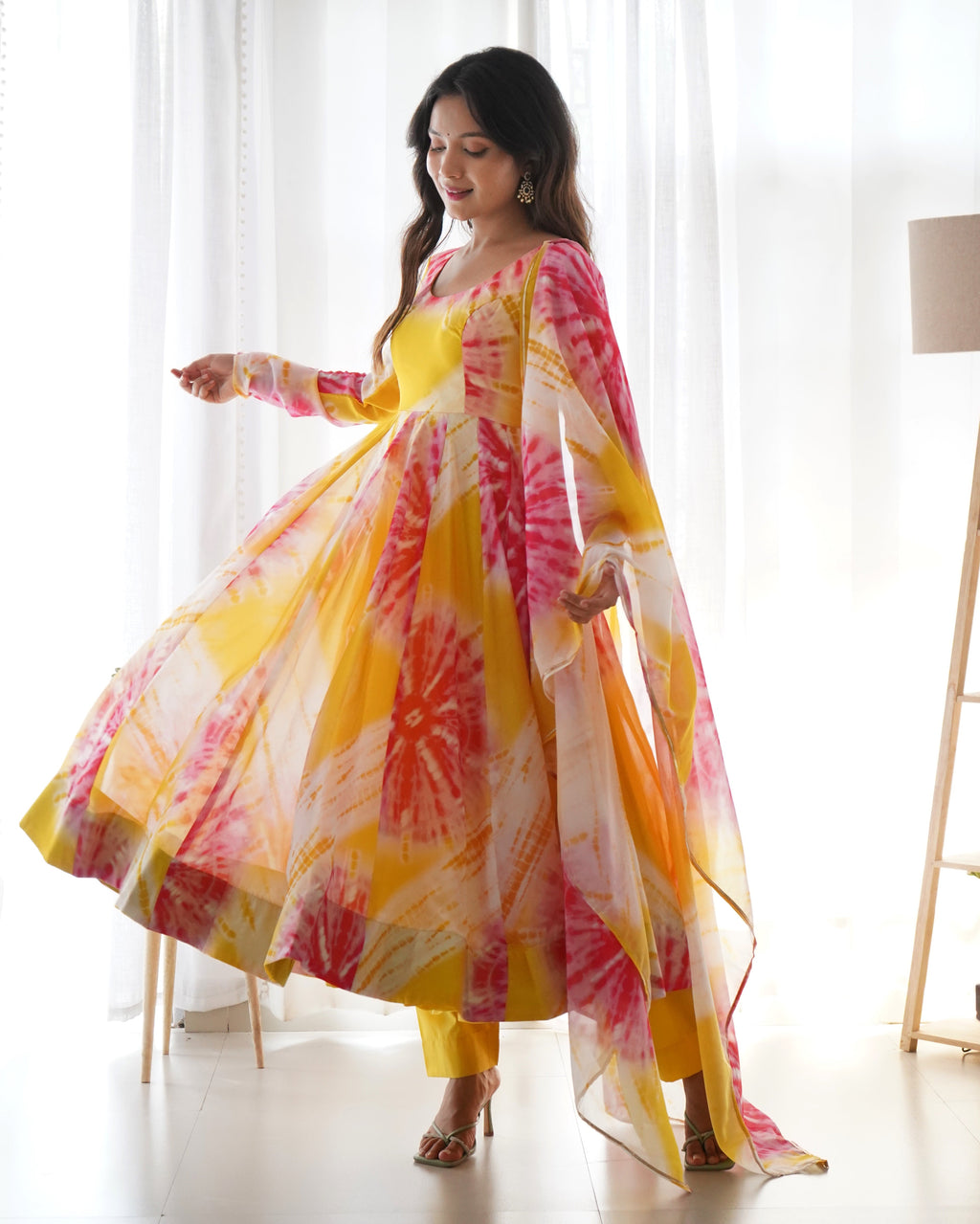strapless open back dress Destination Wedding Wear Shaded Yellow Silk Jaipuri Fusion Pants Suit main image 0