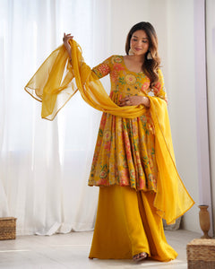 Yellow Soft Roman Sillk Chanderi Kediya Dress | TRENDBUY