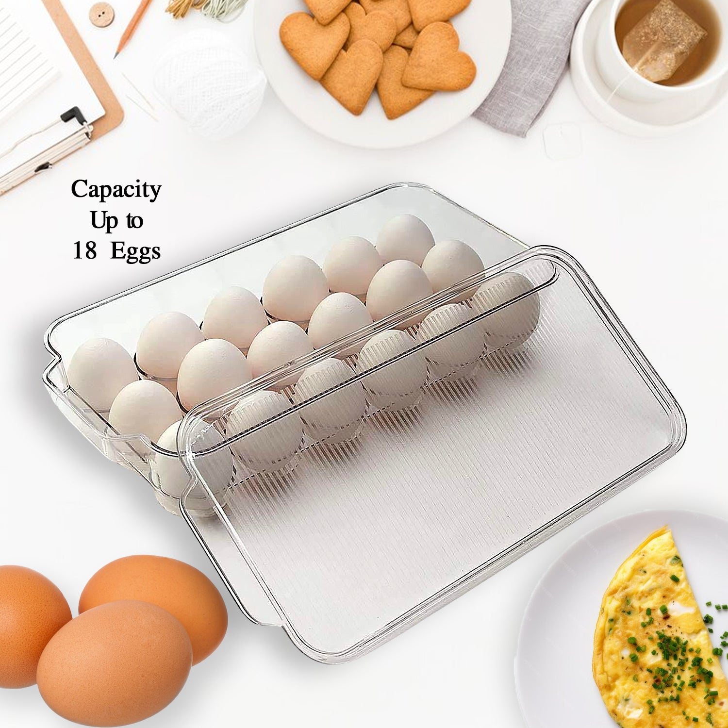 Plastic 18 Cavity Egg Storage Box Or Egg Trays For Refrigerator With Lid Handles High Quality Rectangular Egg Tray Box For 18 Egg (1 Pc)