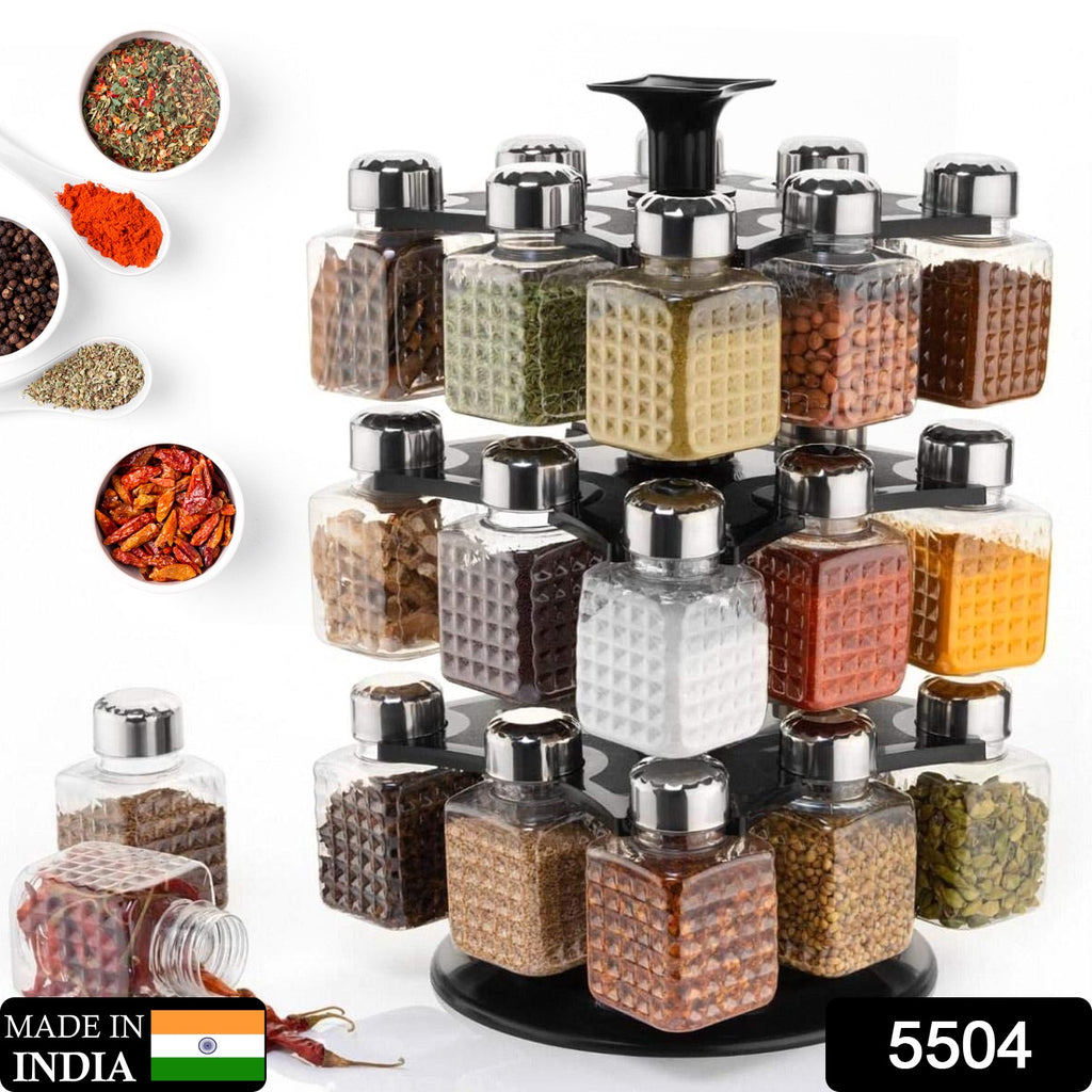 Square 24-bottle 360-degree revolving spice rack condiment set