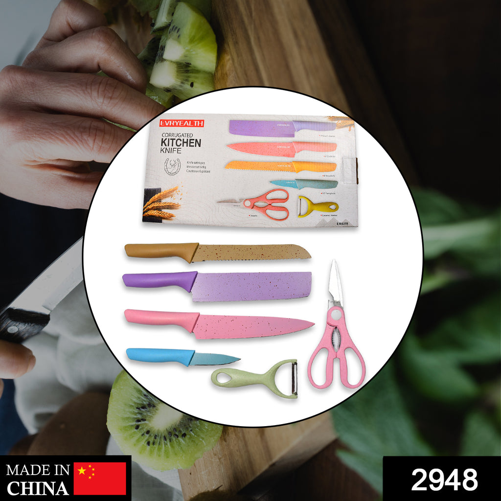 Professional 6pc forged kitchen knife set with corrugated blades and display box