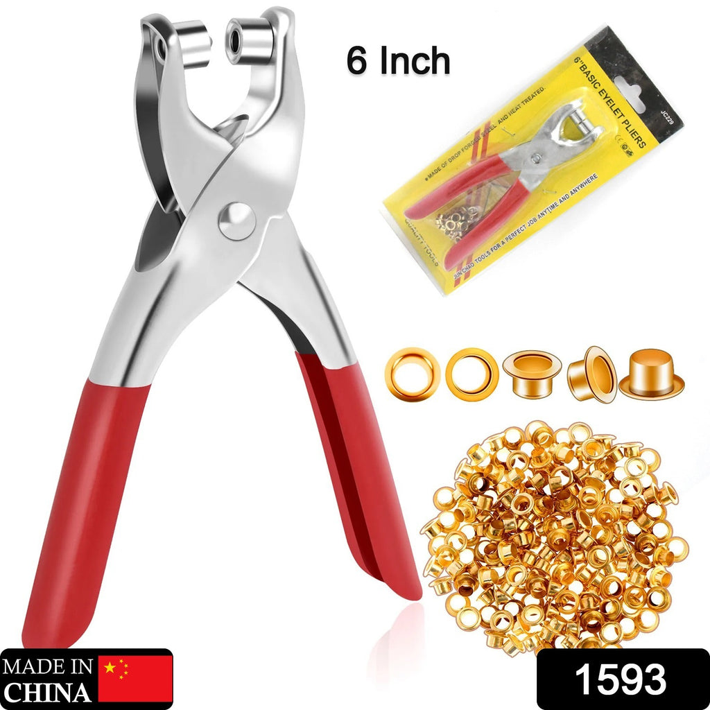 Grommet setting tool kit with 25 gold eyelets, steel hole punch, for leather, canvas & fabric crafts.