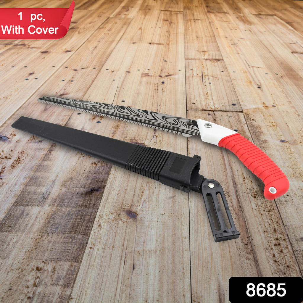 Hand pruning saw with sharp blade and protective cover for tree branch cutting