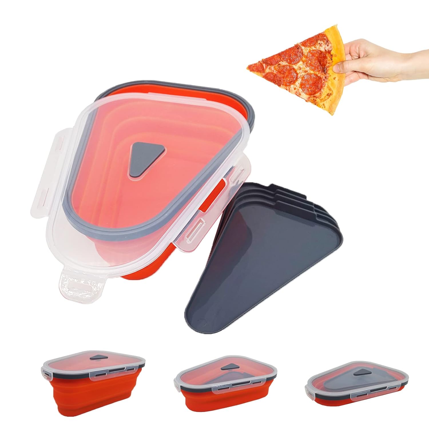 10026 Reusable Pizza Storage Containers With 5 Microwavable Serving Trays Silicone Container Expandable Adjustable For Packing Pizza At Home Outdoor