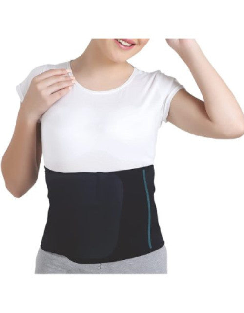 Black neoprene abdominal waist trimmer belt with adjustable closure