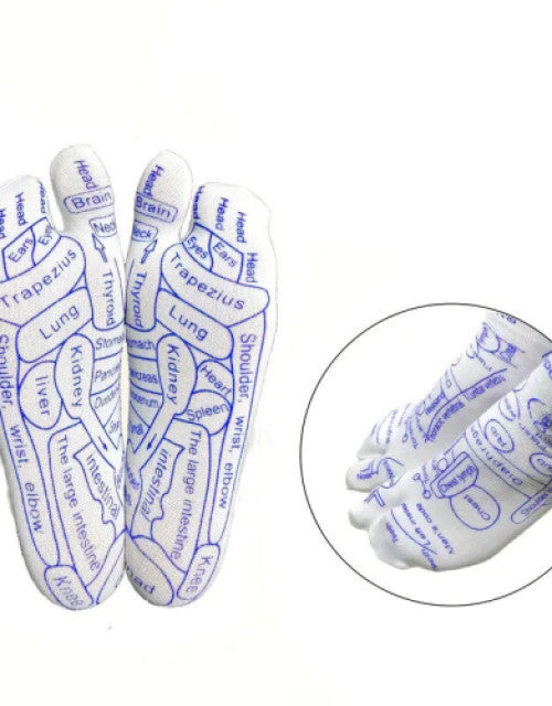 Acupressure reflexology socks showing foot point zones for physiotherapy massage