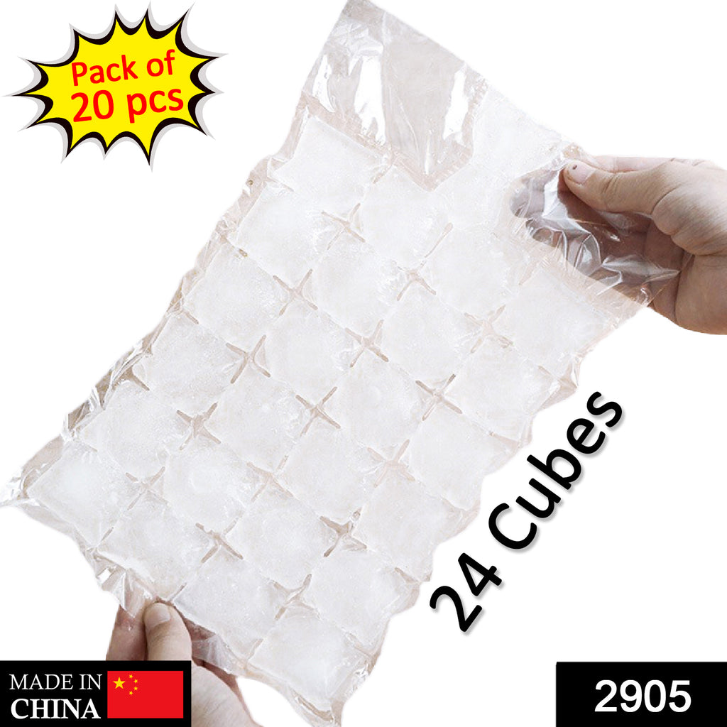 Clear disposable self-seal ice cube bag filled with round ice, ideal for chilling cocktails, food, and wine.