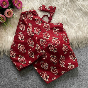 Ajrakh Cotton Printed Blouse for Women | Stylish V-Neck Design