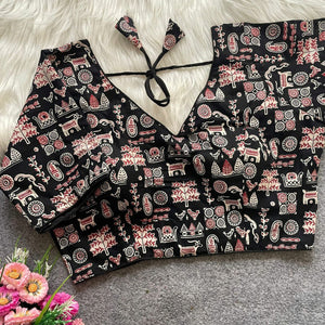 Ajrakh Cotton V-Neck Padded Blouse for Women | Ethnic Wear