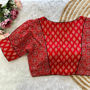 Ajrakh Print Cotton Blouse | Puff Sleeves Party Wear for Women