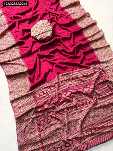 Ajrakh Print Crepe Silk Saree for Women | Festive & Party Wear Ethnic Saree Online