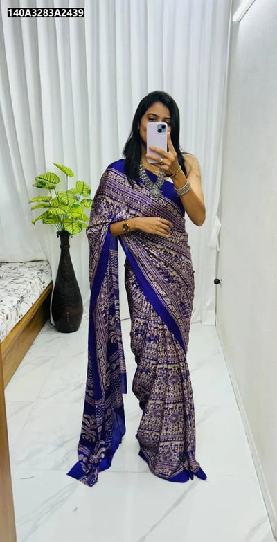 Buy Ajrakh Print Semi Gajji Silk Saree for Women Online | Festive Ready Ethnic Wear