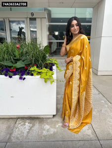 Buy Mustard Yellow Art Silk Jacquard Saree for Women - Wedding, Party Wear & Ethnic Online
