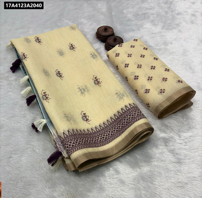 Artisan Digital Print Linen Cotton Saree for Women | Festive & Casual