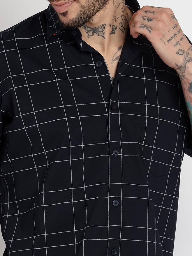 Men's Casual Business Vertical Striped Sleeved Button Up Dress Shirt ( Pack of 1 ) M