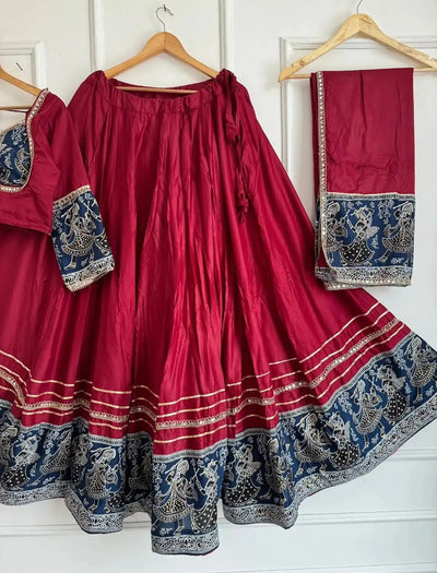 Authentic Ajrakh Cotton Lehenga Choli with Heavy Flair - Festive Navratri & Garba Wear for Women