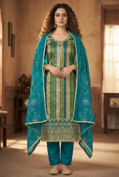 Authentic Banarasi Jacquard Suit Set - Handwork & Organza Dupatta