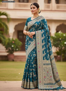 Authentic Banarasi Silk Saree - Floral Mina Work & Zari Weaving for Festive & Wedding Wear