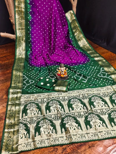 Authentic Bandhej Silk Saree with Rich Zari Tissue Pallu - Traditional Festive Wear for Women