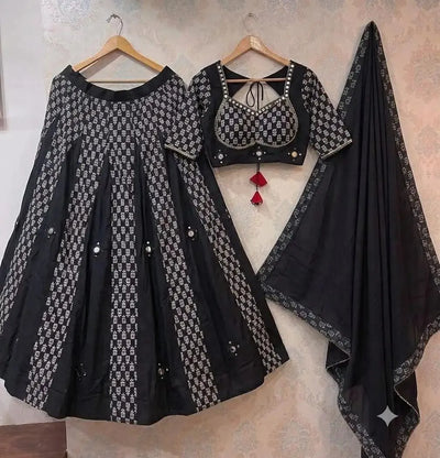 Authentic Black Ikkat Pure Cotton Lehenga Choli with Mirror Work for Navratri