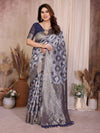 Authentic Blue Cotton Spun Saree - Jacquard Zari Weaving for Women