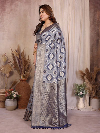 Authentic Blue Cotton Spun Saree - Jacquard Zari Weaving for Women