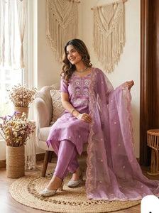 Authentic Chinon Embroidered Kurti Set - Traditional Festive Wear for Women