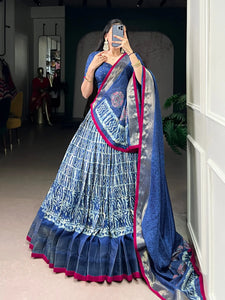 Authentic Dola Silk Lehenga Choli - Batik Art & Zari Weaving for Festive & Wedding Wear