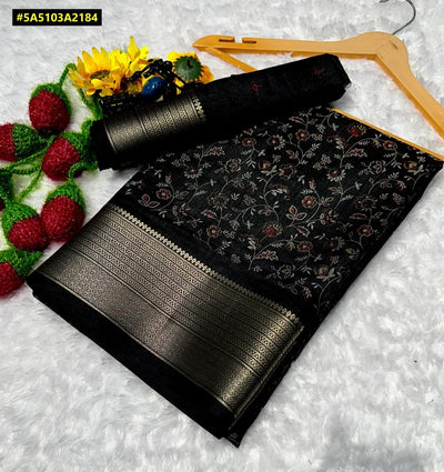 Authentic Dola Silk Saree - Pen Kalamkari Zari Border for Women