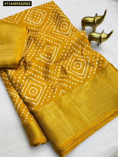 Authentic Dola Silk Saree - Traditional Bandhani Print with Zari Border for Festive Wear