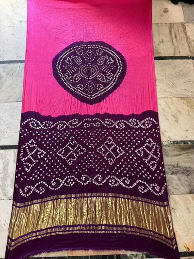 Authentic Gaji Silk Bandhani Saree - Hand Bandhej Festive Wear for Women