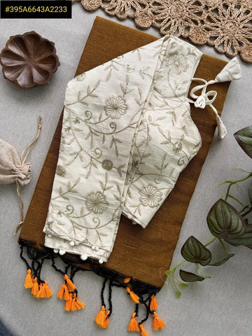 Authentic Handloom Khadi Cotton Saree - Embroidered Blouse | Festive Wear