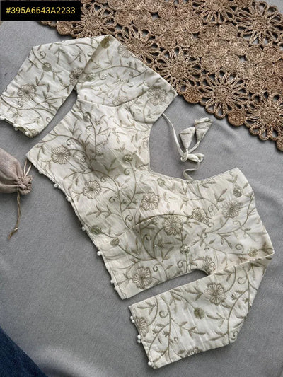 Authentic Handloom Khadi Cotton Saree - Embroidered Blouse | Festive Wear