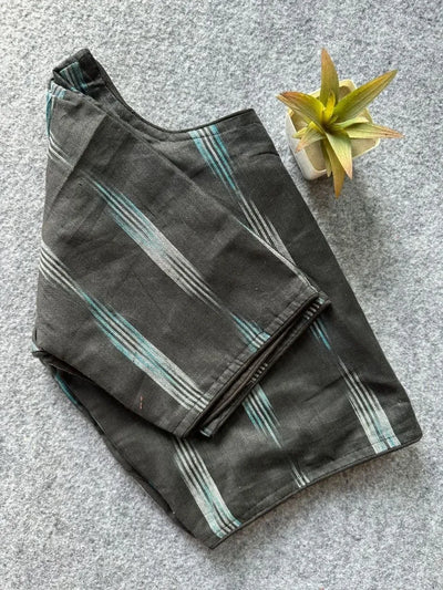 Authentic Ikkat Handloom Cotton Boatneck Blouse with Front Open Design