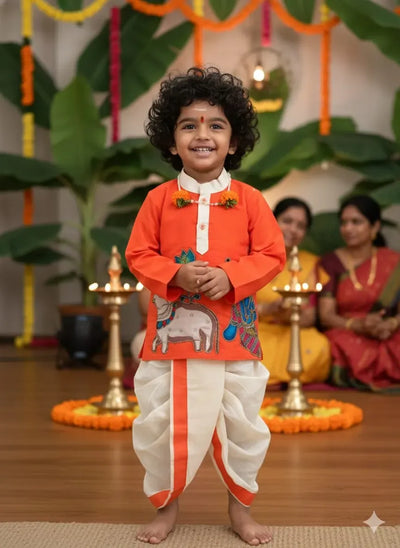 Authentic Kalamkari Boys Dhoti-Kurta Set – Maggam Work Festive Attire