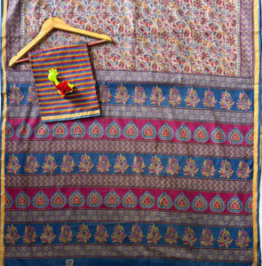 Authentic Kalmkari Print Malai Cotton Saree - Easy Drape Festive & Party Wear for Women