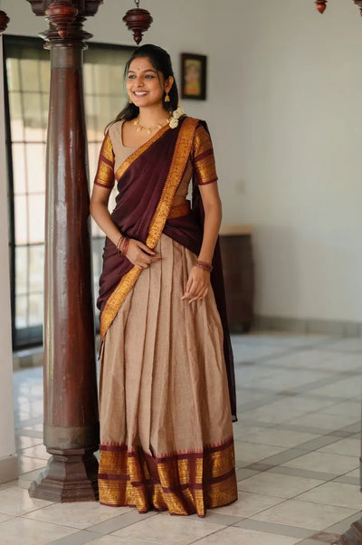 Authentic Kanchi Cotton Lehenga - Elegant Zari Weaving Festive Wear for Women