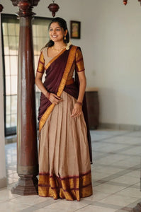 Authentic Kanchi Cotton Lehenga - Elegant Zari Weaving Festive Wear for Women
