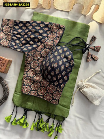Authentic Khadi Cotton Saree - Exquisite Ajrakh Blouse for Festive Wear