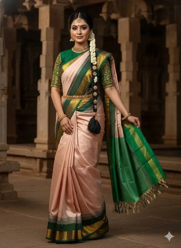 Authentic Korvai Border Silk Cotton Saree - Handcrafted Traditional Wear for Women