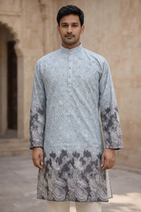 Premium Men's Lucknowi Shifli Rayon Kurta - Festive Digital Print Ethnic Wear
