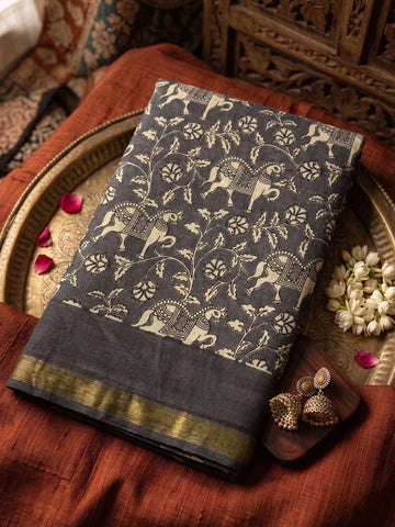 Authentic Muslin Cotton Saree - Hand Block Printed Festive Wear for Women
